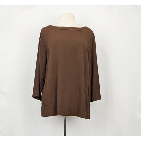 Linea by Louis Dell'Olio Tops - Linea Louis Dell'Olio Top Peasant Brown Pebbled Gauze Pocket Shirt Misses Size L